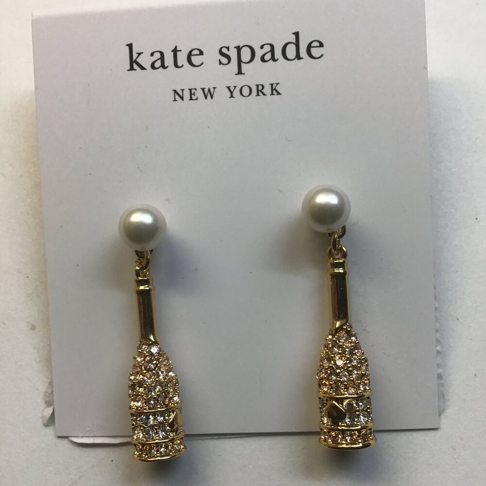 Kate Spade New Gold Glittery Liquor Bottle with Pearl at Top Earrings